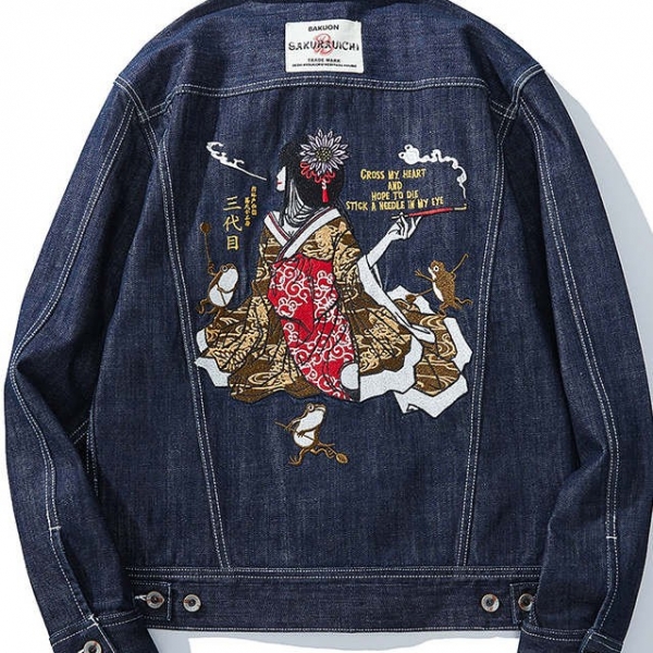 三代目纹身拔刀娘恶女花魁横须贺刺绣牛仔夹克third Generation Of Tattoo Swordswoman Flower Queen Yokosuka Embroidered Denim Jacket W团购商品