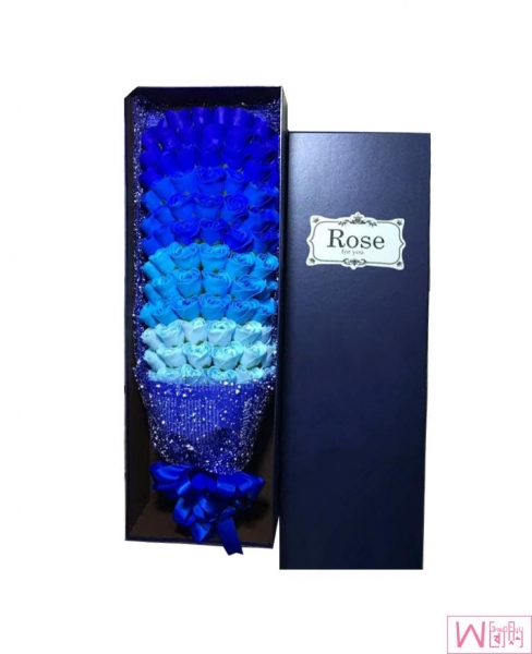 99 Stems Of Blue Enchantress Soap Roses Immortal Flower, 浪漫礼物99朵蓝玫瑰永生花礼盒，送女友最佳选择，永不枯萎的恋爱，包邮