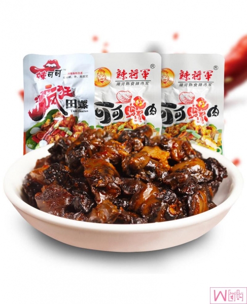 Hunan specialty snail meat 10 small bags, 辣将军可可田螺肉10小袋 湖南特产螺丝肉 即食麻辣海鲜零食小吃，包邮
