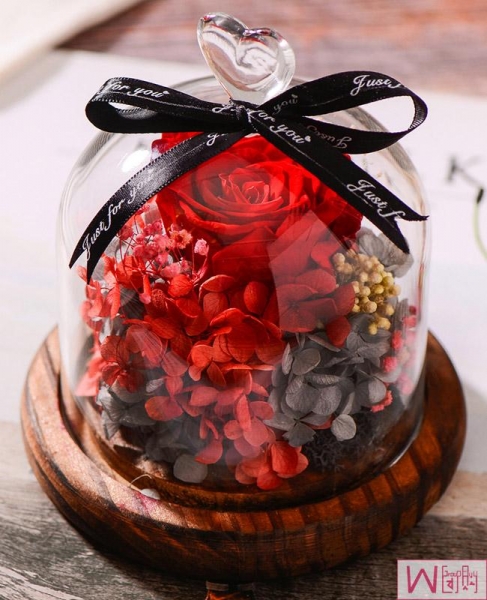 Preserved Fresh Red Roses Immortal Flower Glasses Gift Box, 红色玫瑰永生花玻璃罩礼盒，送女友最佳选择，永不枯萎的恋爱，包邮