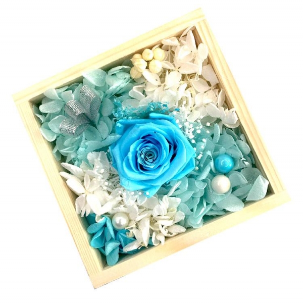 Multi-Color Preserved Fresh Roses Immortal Flower - Tiffany Blue, 多彩玫瑰永生花木盒礼盒，送礼最佳选择，永不枯萎的心意，包邮