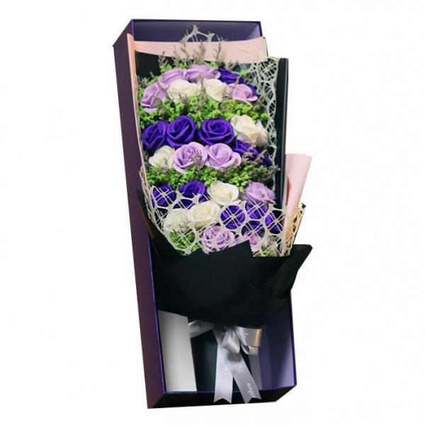 Preserved Fresh 33 Stems Of Mixed Purple Roses Immortal Soap Flower, 33朵大盒拼色紫色玫瑰香皂永生花礼盒，情人节送礼最佳选择，永不枯萎的心意，包邮