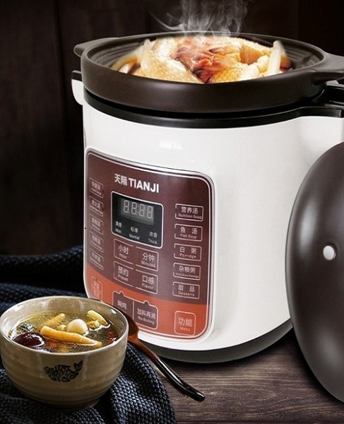 Tianji Electric Stew Pot DGD40-40LD Slow Cooker With Ceramic Inner Pot 4L, 耐高温黑陶电炖锅DGD40-40LD 一键加料再沸 内胆可明火烧