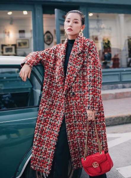 2019 winter fashion new popular tweed wool woolen coat, 2019冬新款流行粗花呢羊毛呢子大衣女中长款宽松复古格子毛呢外套