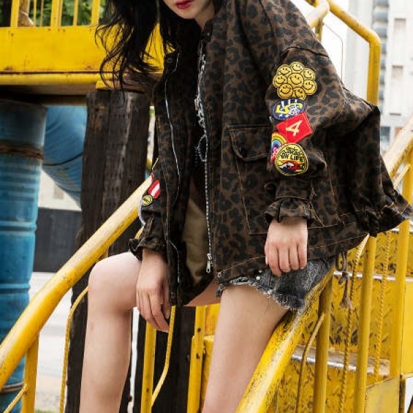 New Leopard Loose Over Size Women's Jacket, 新款欧洲站街头bf原宿学生工装夹克