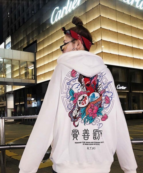 Fashion Chinese style letter printing hooded sweater hoodie, 男女款套头情侣学生ins潮流宽松BF连帽卫衣