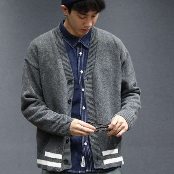 Maceda Men's Japanese Casual Loose Trendy Sweater, 外穿冬季男士毛衣开衫外套