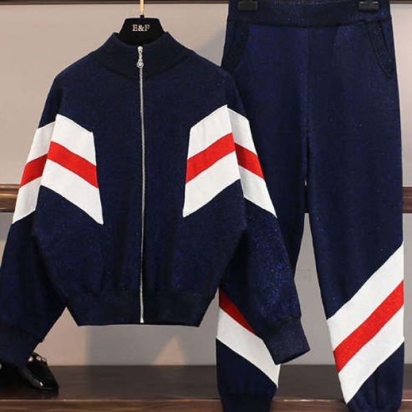 Fashion Bright Silk Knit Cardigan Jacket Small Feet Pants Two Piece Set, 秋冬新款女装欧洲站风格