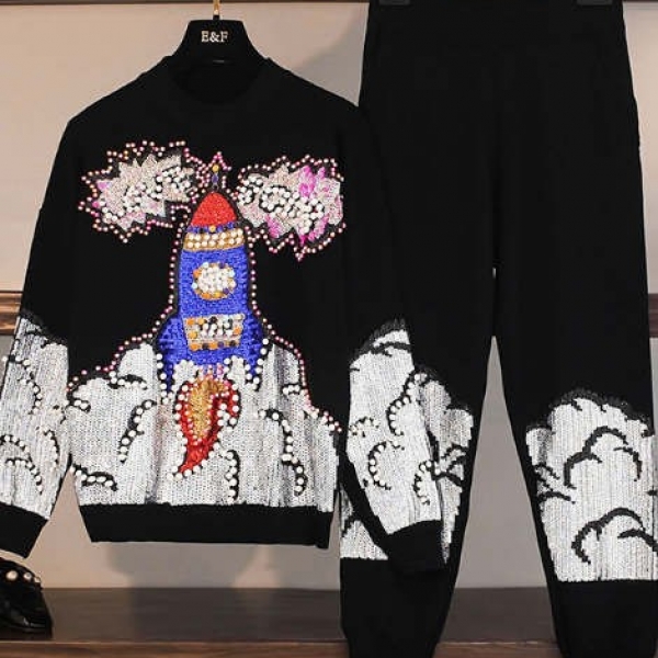 Women's Sequin beaded sweater set, 欧洲站秋冬新款休闲两件套