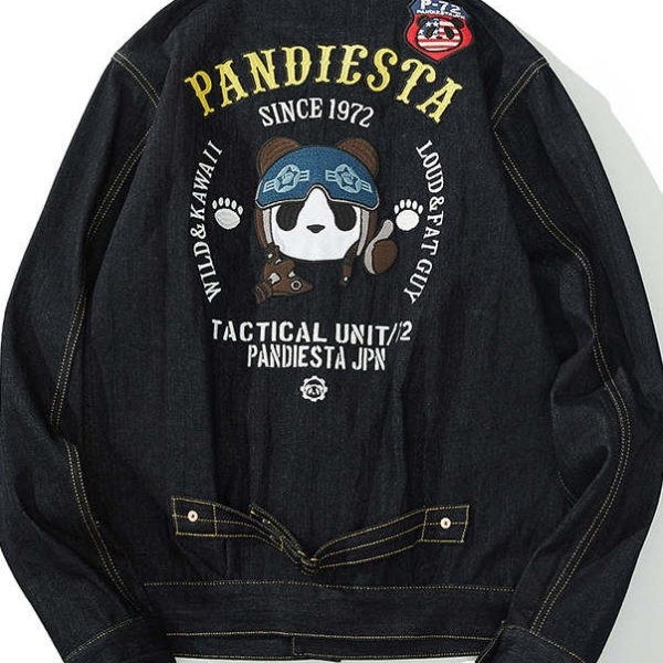 Panda group PANDAEAST tide brand denim jacket, 男款女情侣刺绣横须贺卡通INS
