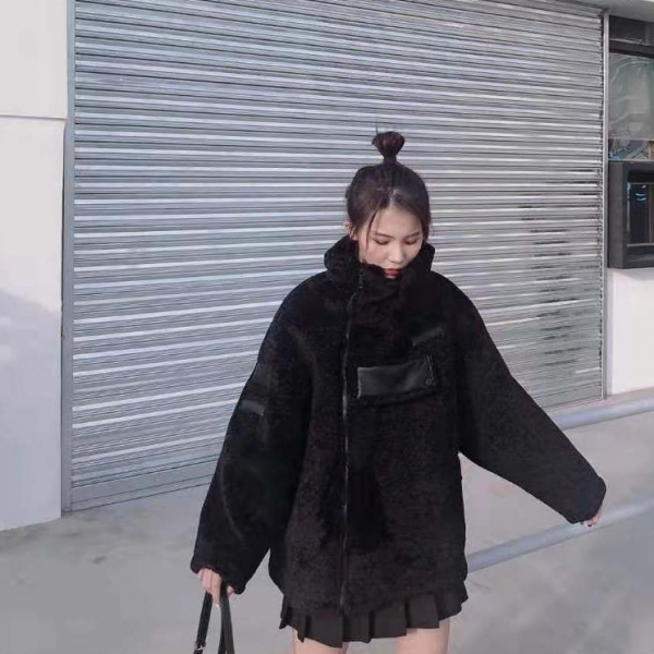 Fashion Korean casual student wool lamb coat, ins上衣bf小个子保暖日系学院风