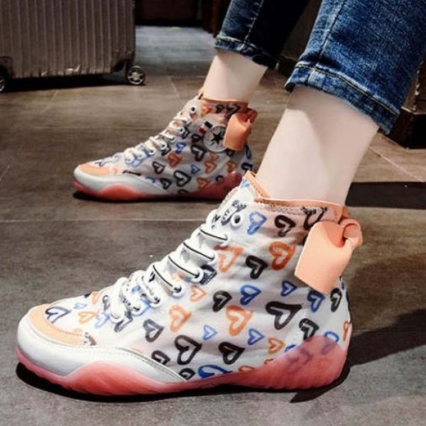 Bow high-top doodle socks shoes, 2020新款运动透气涂鸦袜子鞋