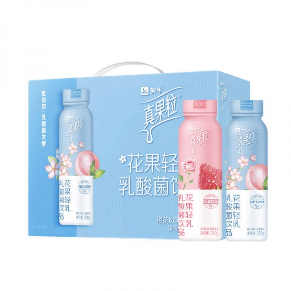 Meng Niu Flower and Fruit Light Milk Lactic Acid Bacteria Drink 230g*10 Bottles, 蒙牛花果轻乳真果粒230g*10瓶樱花白桃牛奶乳酸菌饮料，包邮