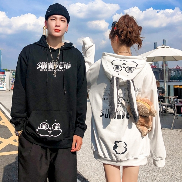 Fall and winter cute couple outfit bunny ears hooded sweater, 秋冬款可爱情侣装ins超火兔子耳朵连帽卫衣男潮牌潮流上衣服外套