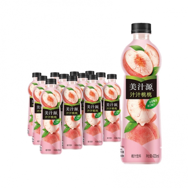 Mei Zhi Yuan Peach Juice Drink 420mlx12 bottles, 美汁源果粒橙 汁汁桃桃果汁饮料 420mlx12瓶 可口可乐出品