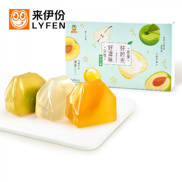 Lyfen Japanese paper bag jelly 280g (include 9 pieces), 来伊份日式纸袋果冻280g 台湾风味大颗果肉果冻休闲零食小吃