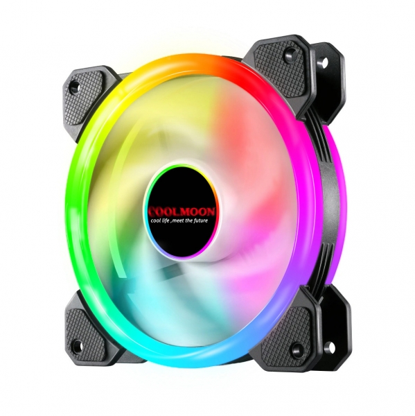 desktop computer case cooling RGB fan 12cm, 光芒RGB风扇12cm台式电脑散热风扇LED幻彩变色双光圈静音机箱风扇