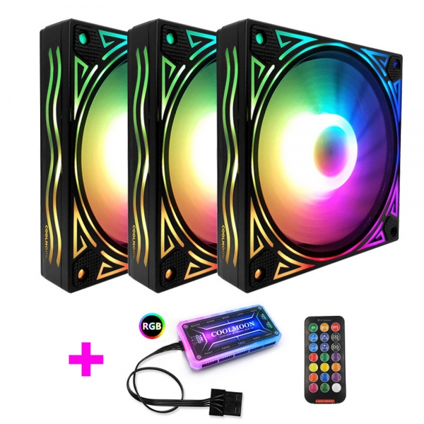 Desktop computer case silent RGB color-changing fan 12cm x 3pcs + control box, 巨浪RGB风扇 12cm机箱风扇台式机电脑静音幻彩变色风扇