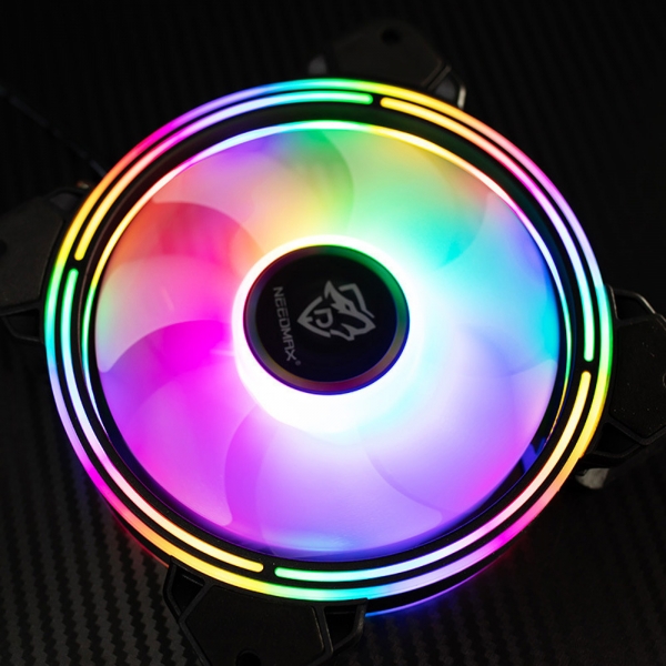 Computer case RGB silent cooling fan 12cm, 电脑机箱风扇12cm静音散热RGB变色AURA同步双面细光圈LED