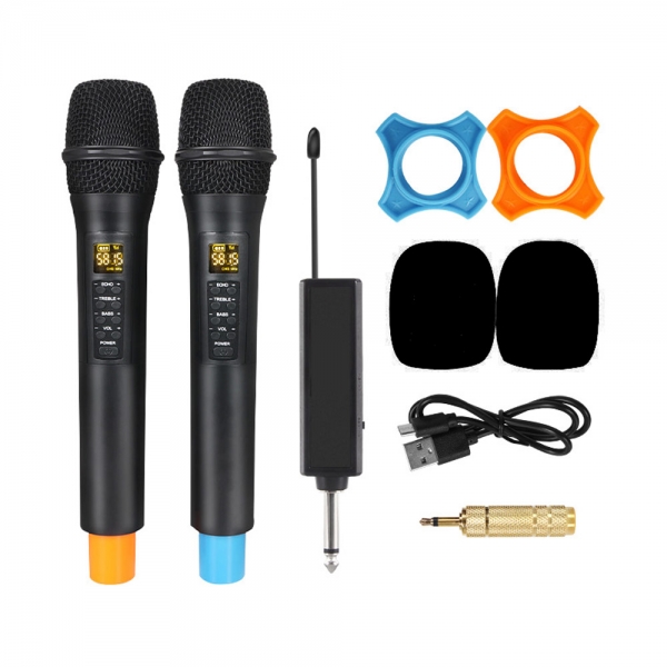 Wireless Portable UHF Handheld Karaoke Microphone, 无线麦克风一拖二U段户外舞台会议家用手机直播声卡K歌万能话筒