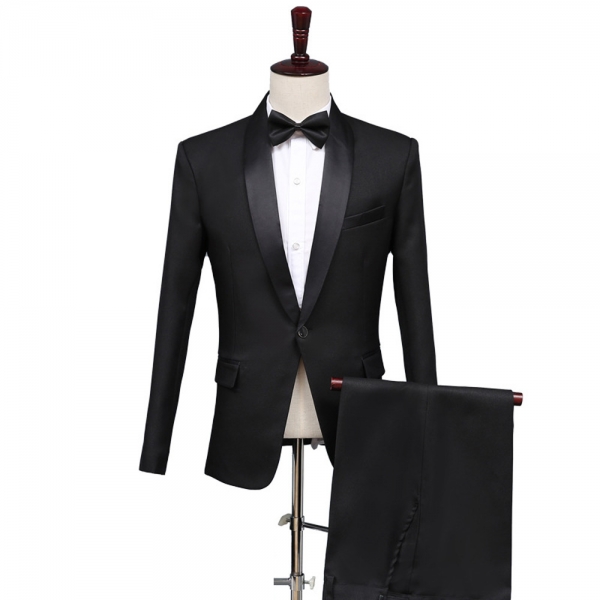 Men's Black Curved Collar Tuxedo Dress (Include Pants and tie), 