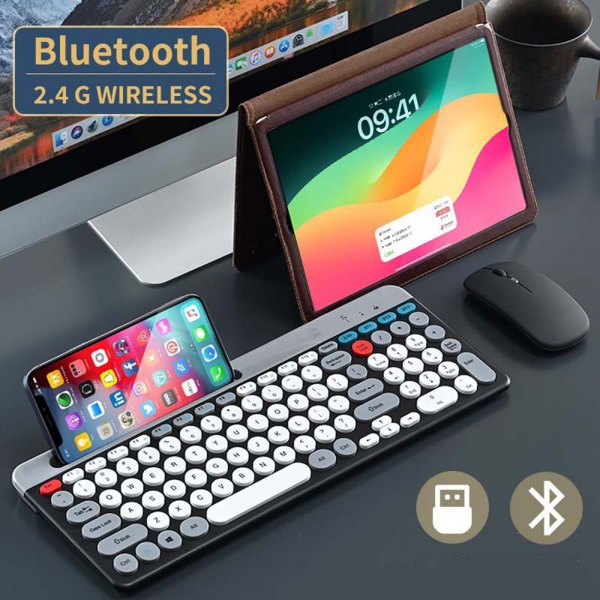 Typec charging 2.4G + Bluetooth 3 modes Phone slot wireless keyboard retro punk Bluetooth keyboard, Typec充电2.4G+蓝牙三模卡槽无线键盘复古朋克蓝牙键盘