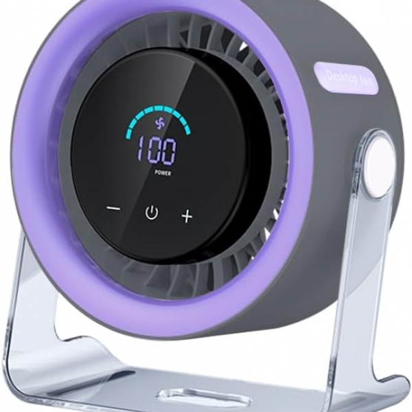 USB Desk Fan for Bedroom: 100 Speeds Digital Display Quiet Table Fan with Turbo Airflow, 桌面循环扇100档小型USB充电风扇静音办公室桌上厨房超强力长续航迷你台式便携式宿舍工位降温小风扇