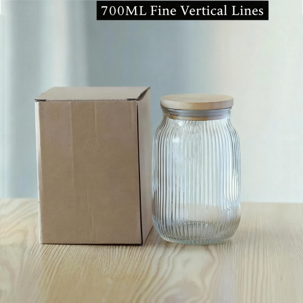 Glass Food Storage Jars with Airtight Bamboo Lids 700ml * 2 pcs, 厨房食品储物罐组 竹木盖密封圈 防潮防虫 杂粮五谷咖啡豆收纳罐 简约北欧风