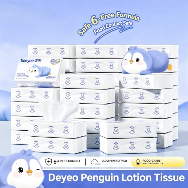 Deeyeo Baby Lotion Tissues 5 Pack 120‑Sheet/pack Ultra‑Soft 6‑Free Food‑Safe, 德佑乳霜纸巾，每包120抽，共5包，超柔婴儿面巾纸，敏感肌专用云柔保湿纸巾，食品接触级安全，6大无添加配方