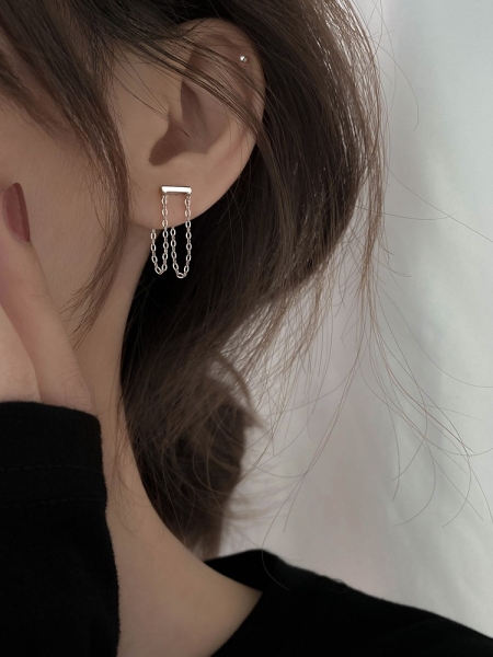 Chain Sterling Silver earring, 925银,链条耳钉女纯银耳钉女小众设计感耳环女时尚百搭