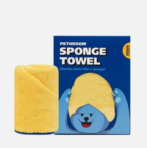韩国 PETHROOM SPONGE TOWEL SIZE M 1p, 柔软舒适的浴巾，适合您的宠物！