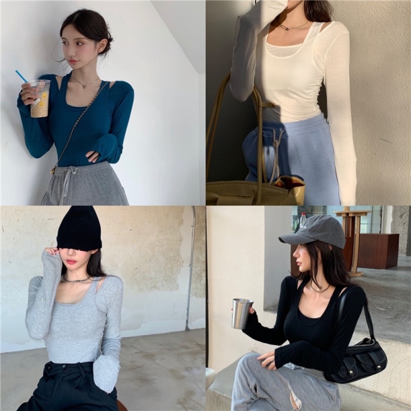 New Long sleeve tight bottomed shirt off shoulder fake-two-pieces t-shirts, 以眼甄选 以手制造
在触及你身时 深至你心