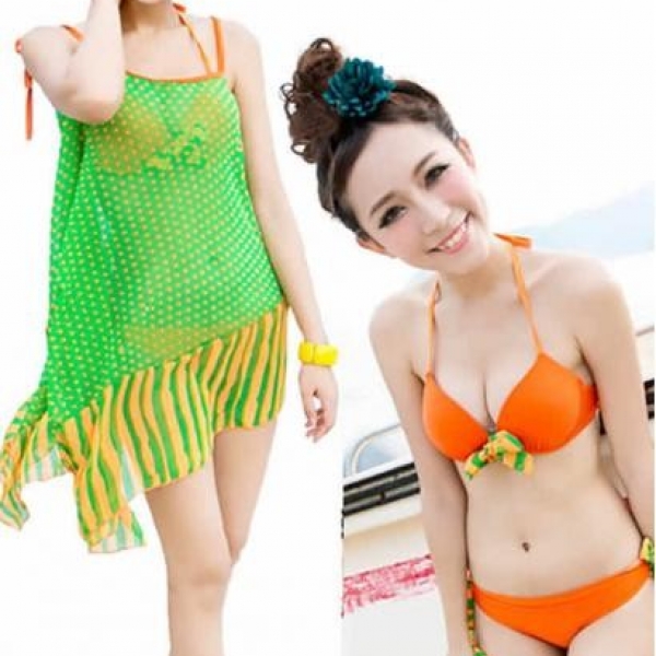 FASHION POLKA DOT SKIRT BIKINI SWIMSUIT 3 PIECES, 