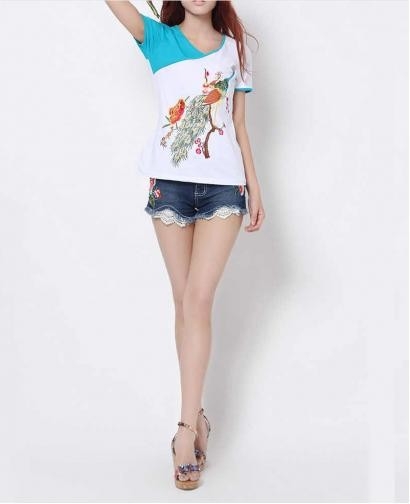 Women's Lace Embroidered Denim All-match Shorts, 