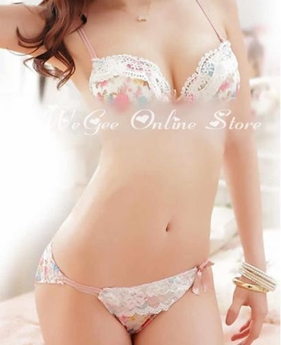 JAPAN SILK CHIFFON FLOWER LACE BRA SETS, 