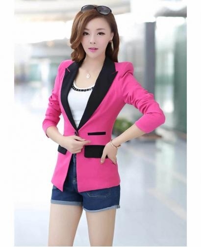 CLASSIC WOMEN'S COLOR STITCHING LONG SLEEVE SLIM BLAZER, 