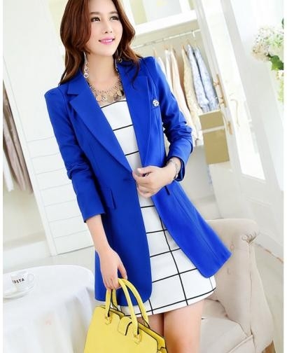 Women's Long Style Pink Blue and Black Blazer, 