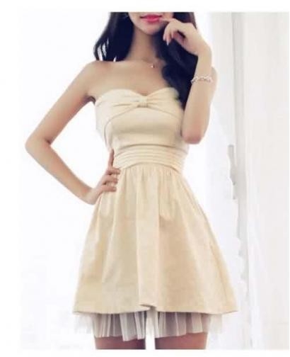 Fashion Women's Strapless Pure Color Sexy Dress, 