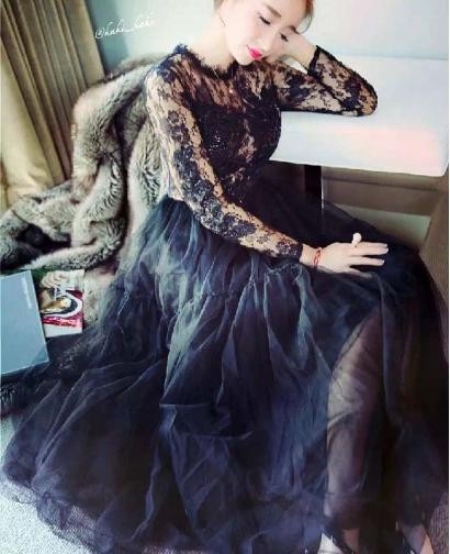 Europe Style Black Swan Sexy Perspective Lace Extend Long Dress, 