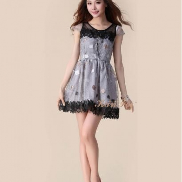 Temperament Stitching Lace Chiffon Dress, 