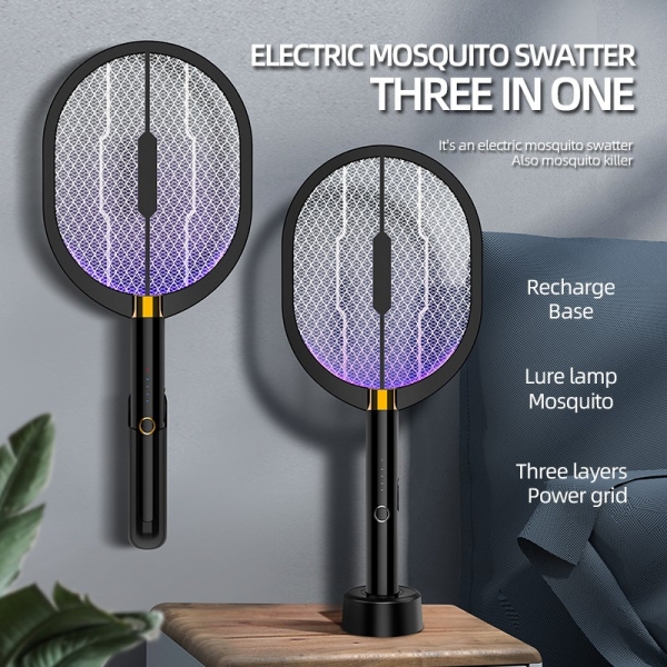 ELECTRIC MOSQUITO SWATTER THREE IN ONE（Black technology）, 黑武士电蚊拍（USB）三合一