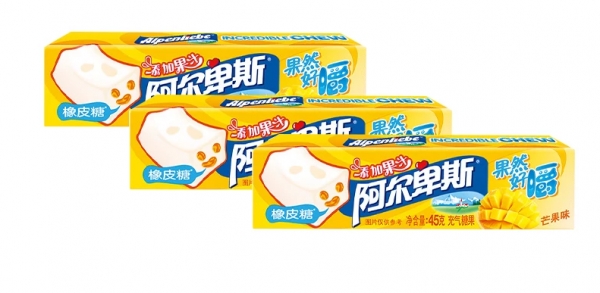 Alpenliebe Fruit Chew Gummy Candy -3pcs, 阿尔卑斯果嚼软糖 - 双重口感嚼劲糖果，含真实果汁，白桃&芒果口味，3粒装