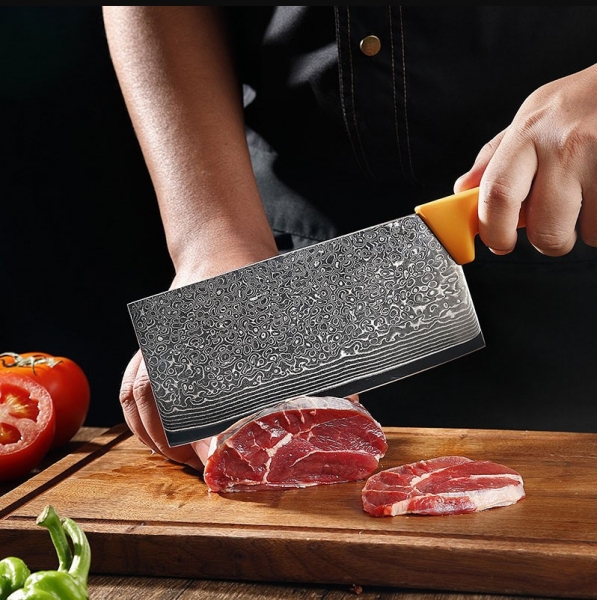 Authentic Damascus Steel Knife – Forged, Ultra-Sharp Edge, ABS Handle, 正品大马士革钢厨师刀 – 多层锻造结构，超锋利刀刃，人体工学ABS手柄 – 专业厨房刀具，适用于切肉切菜