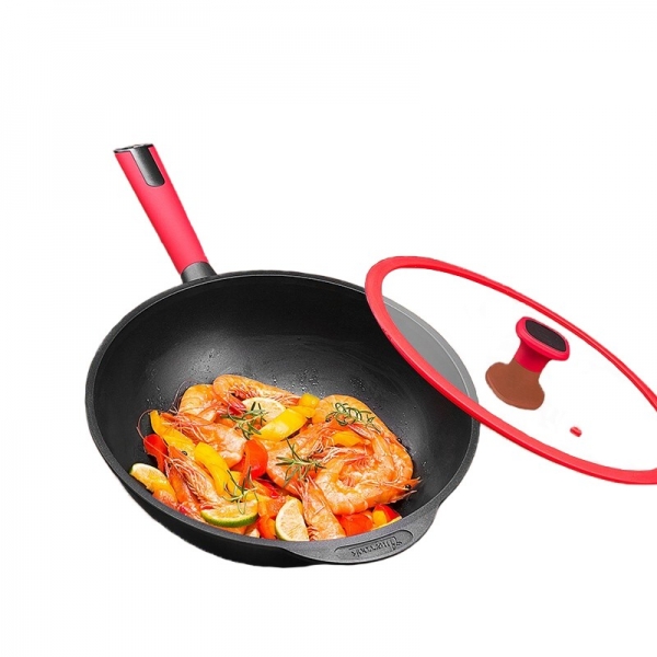 Amercook China Red Wok Non-Stick Wok with Lid A32RD, 