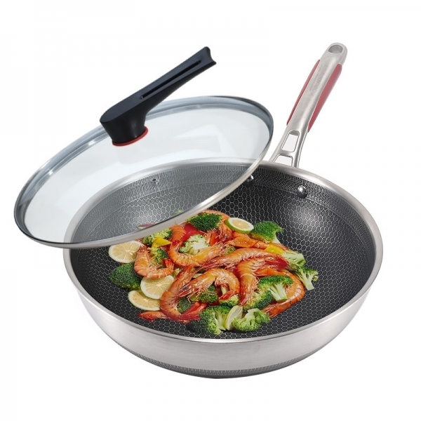 KOBACH Honeycomb 316L stainless steel double-sided screen non-stick wok KHR34C, 