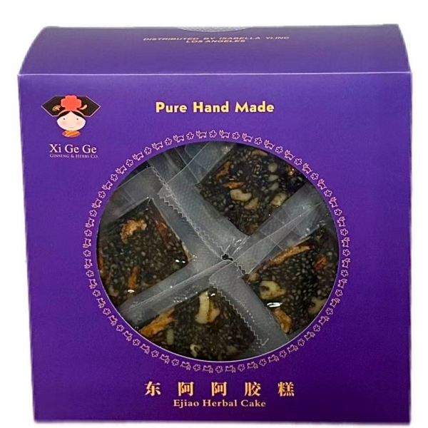 E JIAO High Protein Snack Biscuits 禧格格手工美味阿胶糕 250g, 由超级工厂监督，东阿阿胶手工制作，美味养颜的零食，补气血、补肾健脾。配料：阿胶、核桃、枸杞、黑芝麻、冰糖。女人告别黄脸的滋补零食。